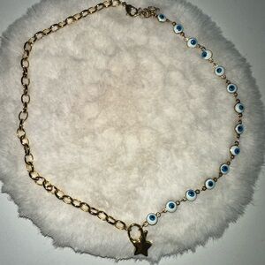 Gold Star Evil Eye Necklace – Half Chain Half Evil Eye Beads – Trendy Protection